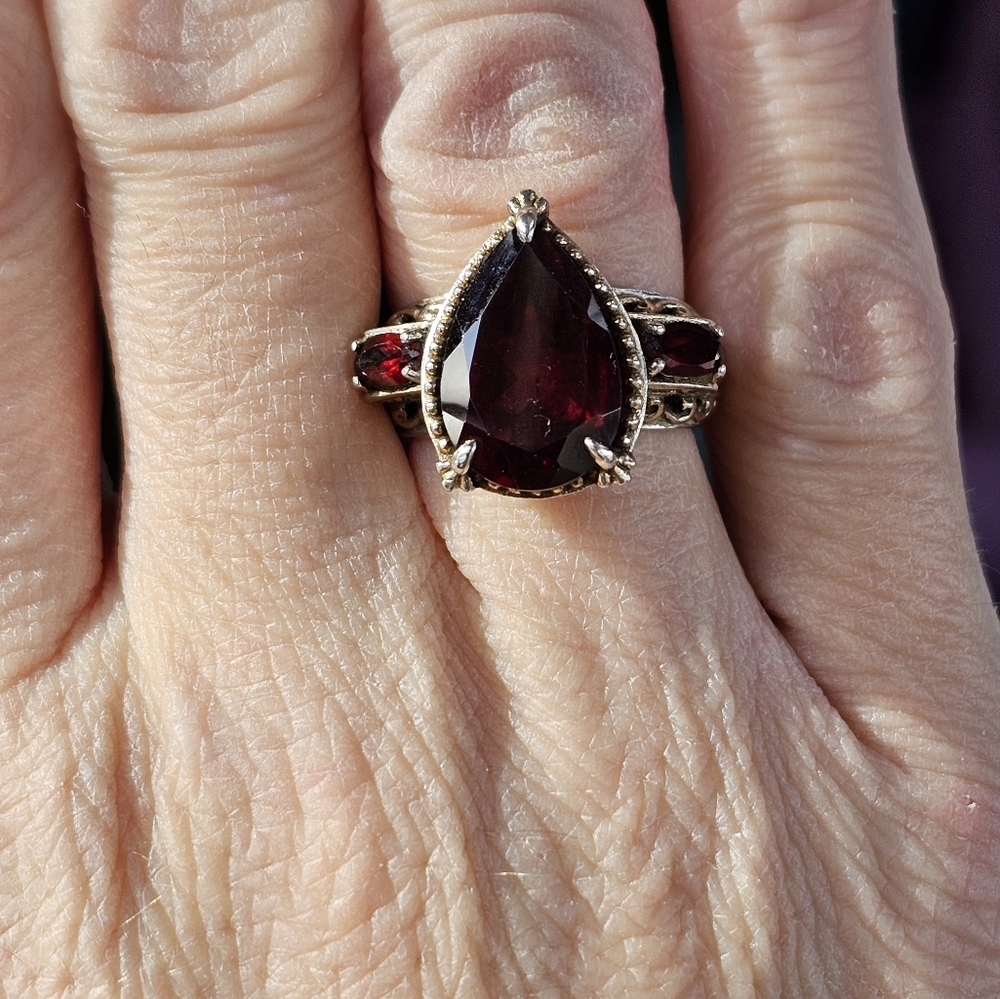 Rare Genuine Almandine Garnet Ring 18k & Palladium Sterling Silver Sz 6! - Picture 7 of 7